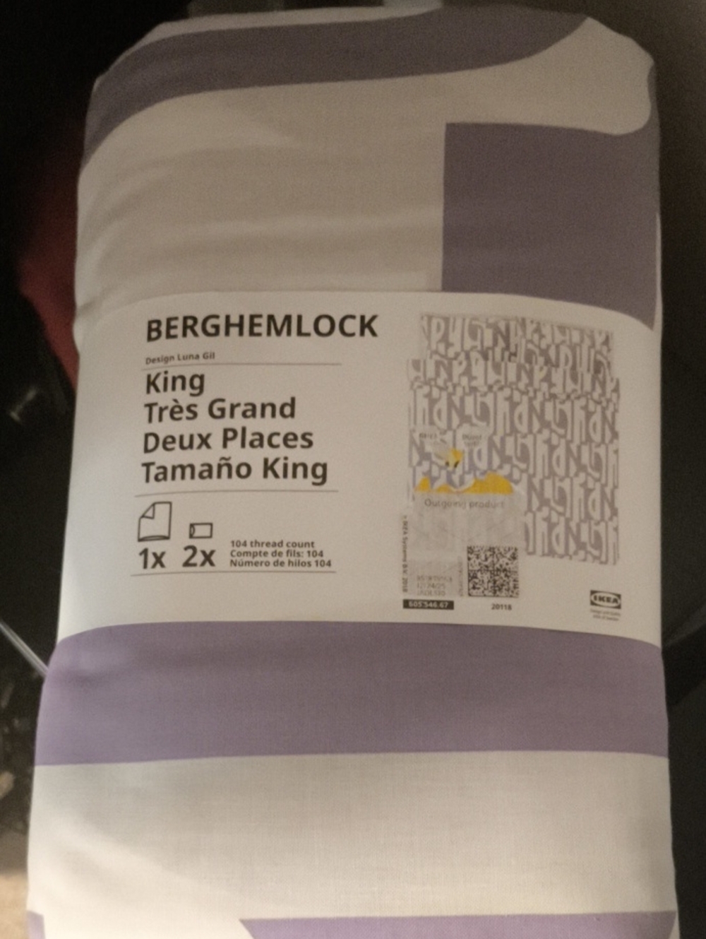 King Bedding Duvet Cover Set in Light Purple and White